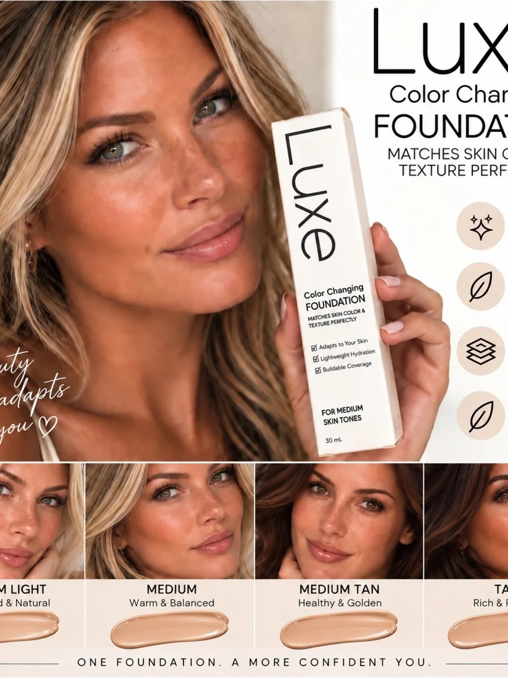 LUXE FOUNDATION COLOR CHANGING 30 ml SKIN-TONE ADJUSTING MAKEUP MEDIUM SEALED
